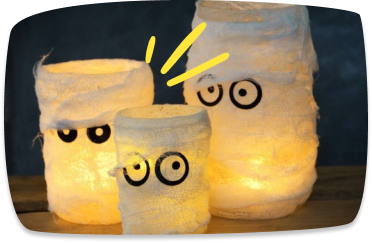 decorazioni di Halloween per bambini candele mummie con vasetti vetro e garza