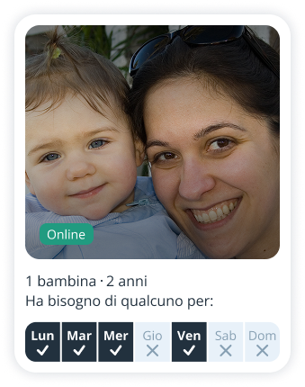 Profilo di genitore su Sitly in cerca di babysitter per una bambina di 2 anni