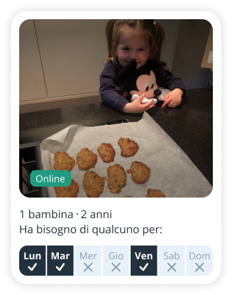 Profilo di genitore su Sitly in cerca di babysitter per una bambina di 2 anni