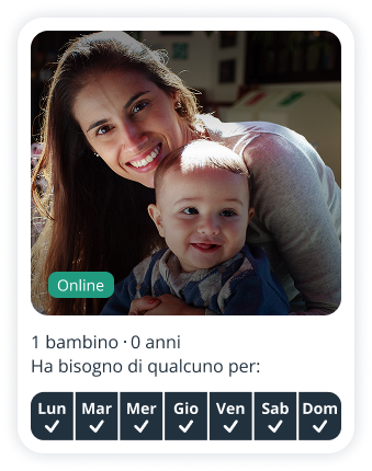 Profilo di genitore su Sitly in cerca di babysitter per un neonato