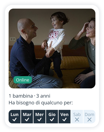 Profilo di genitore su Sitly in cerca di babysitter per un bambina di 3 anni
