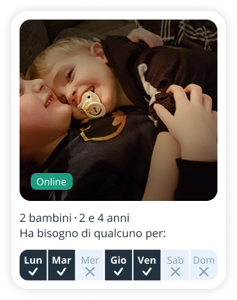 Profilo di genitore su Sitly in cerca di babysitter per due bambini di 2 e 4 anni